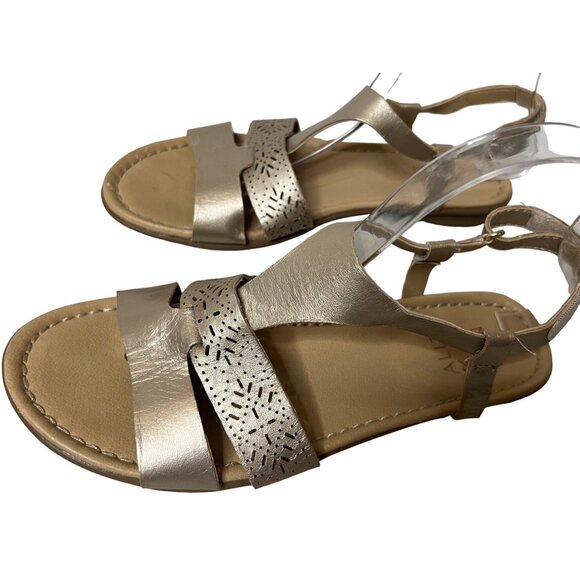 Naturalizer Womens Leather Sandals With Laser Cut Straps 8M Beige Ankle Closure - Picture 8 of 14